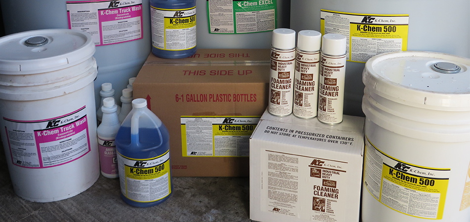 "K-Chem, Inc. has a well-developed line of DEGREASERS, including oil dispersants, in concentrates, ready-to-use, bulk, and aerosols."