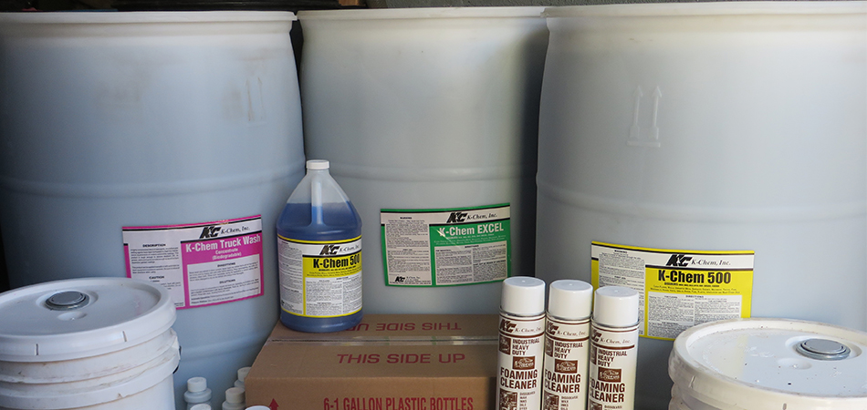 "K-Chem, Inc. has a well-developed line of DEGREASERS, including oil dispersants, in concentrates, ready-to-use, bulk, and aerosols."